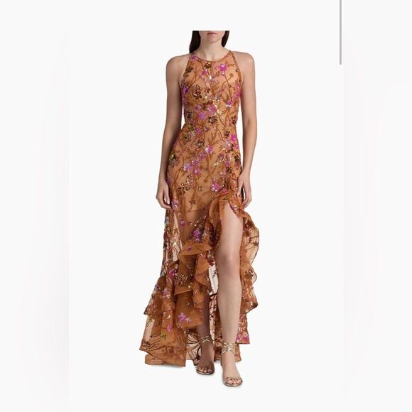 Bronx and Banco Sicilia Sequined Maxi Dress in coral multi, size M - Picture 1 of 16